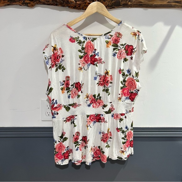 Pink and White Floral Blouse with Ruffle Details Plus Size - Picture 3 of 9